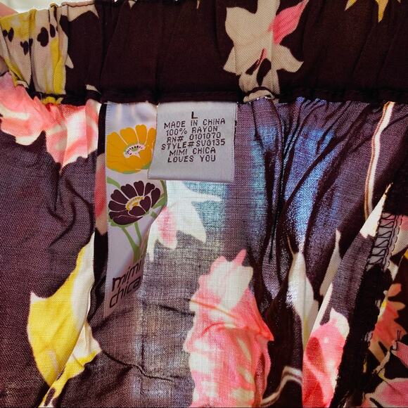 VINTAGE Y2K Brown Pink Floral Mini Skirt High Or Low Rise Elastic Loose Flowy L - Picture 7 of 9